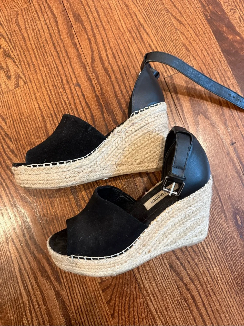 Steve Madden Black Espadrille Wedge Sandals with Ankle Strap
